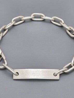 Gucci Logo ID Plate Oval Chain Link Bracelet Star
